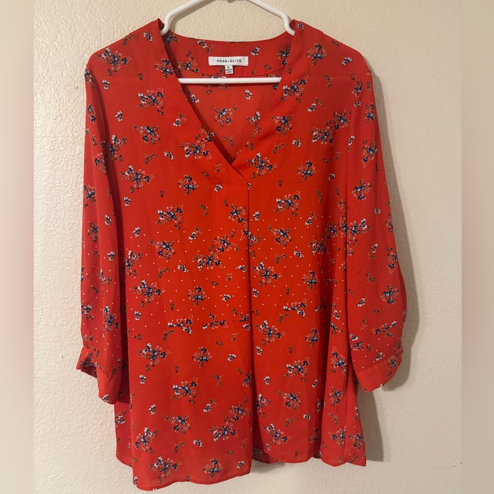 Rose & Olive Scarlet Floral Blouse